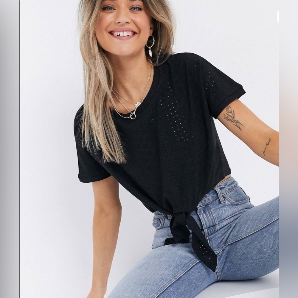 Brave Soul Tie Front Eyelet Crop Top
